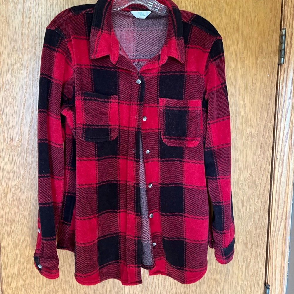 Red and Black Plaid Button-Up Shirt
